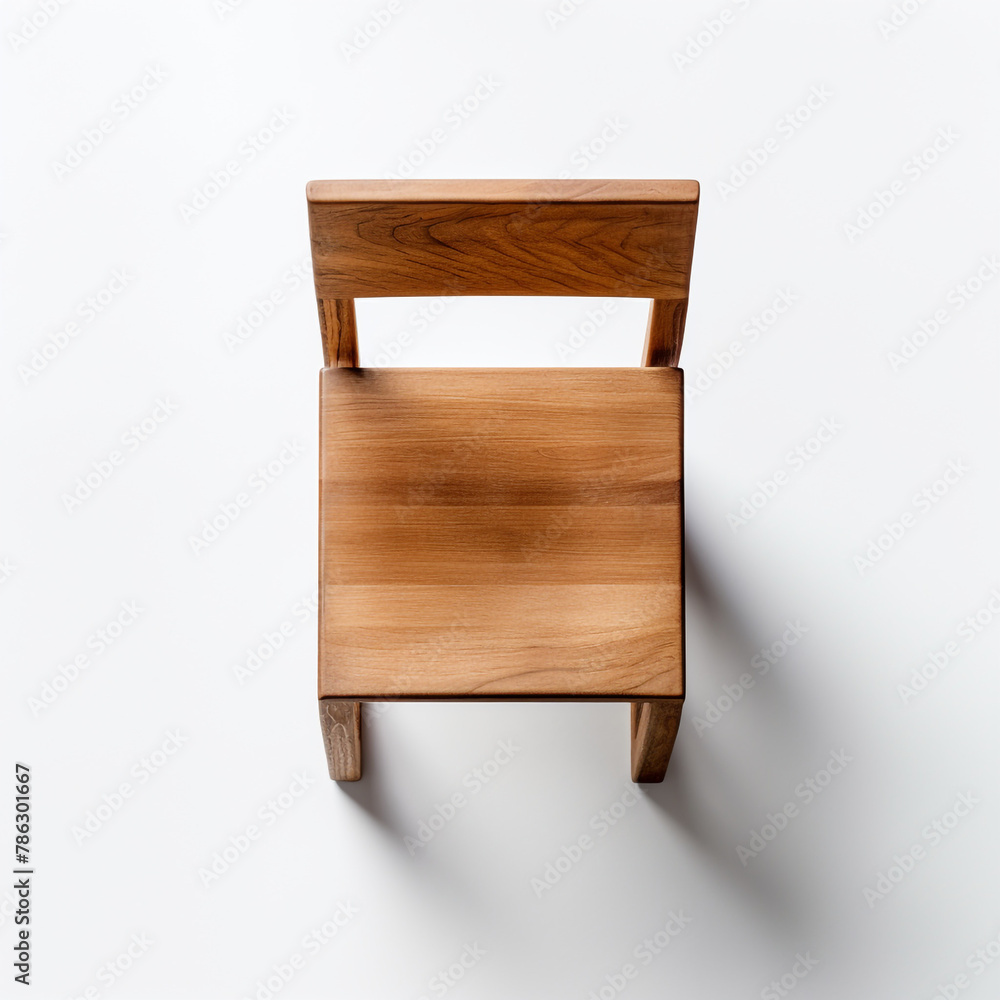 A modern minimalist wooden chair seen from a bird's eye view сreated with Generative Ai