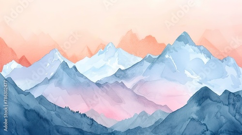 Wallpaper Mural Snow-capped mountains in watercolor, warm sunset hues, panoramic view  Torontodigital.ca
