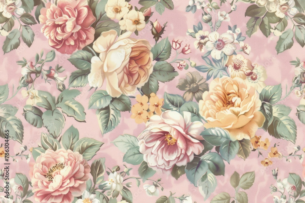 Detailed shot of flower pattern on pink background