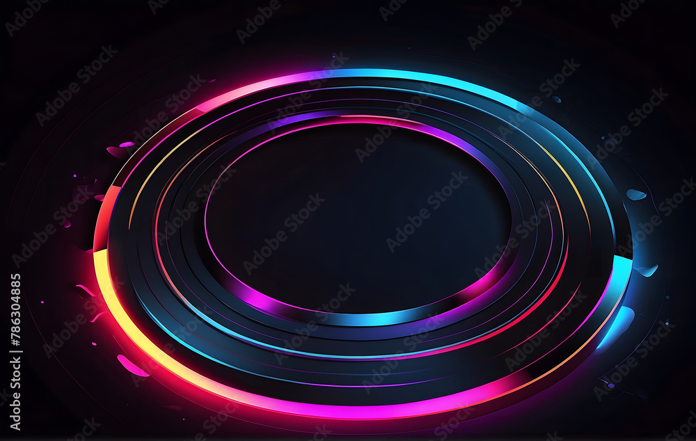 Abstract black circle with vibrant neon light tech background. A sleek vector design for corporate use Abstract black circle with vibrant neon light tech background. A sleek vector design for corporate use