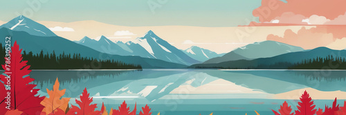 Canada Day. the flag of Canada. people are holding the flag of Canada. the nature of Canada. illustration. nature. mountains © Vladislav