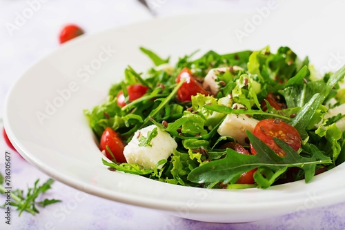Vitamin Salad Fresh Tomatoes Herbs Feta Cheese Flax Seeds Dietary Menu Proper Nutrition