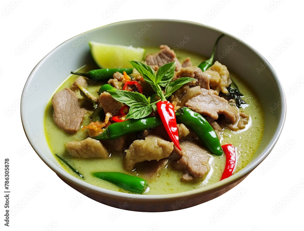 Green curry, beef, pork, spicy, delicious, appetizing, Thai food, Asian food, isolated background. Green curry, beef, pork, spicy, delicious, appetizing, Thai food, Asian food, isolated background.