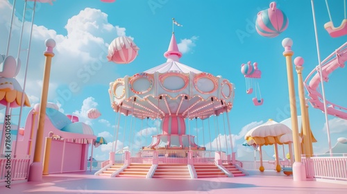 3D cute style amusement park, C4D cartoon cute style background materials