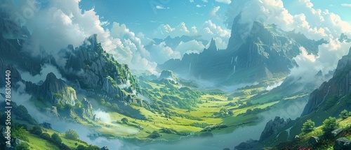 A dreamlike valley where the mist is flavored and breathing it tastes like different foods