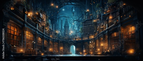 A magical library with shelves of ancient, valuable coins, where a burglar, invisible but for the floating money in their hands, sneaks past slumbering, bookish dragons Color Grading Teal and Orange
