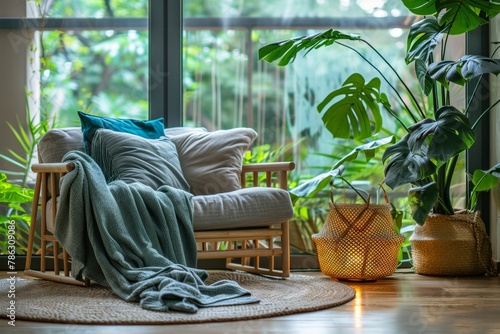 Modern Living Room With Couch, Chair, and Potted Plants the concept of relaxation AI generated