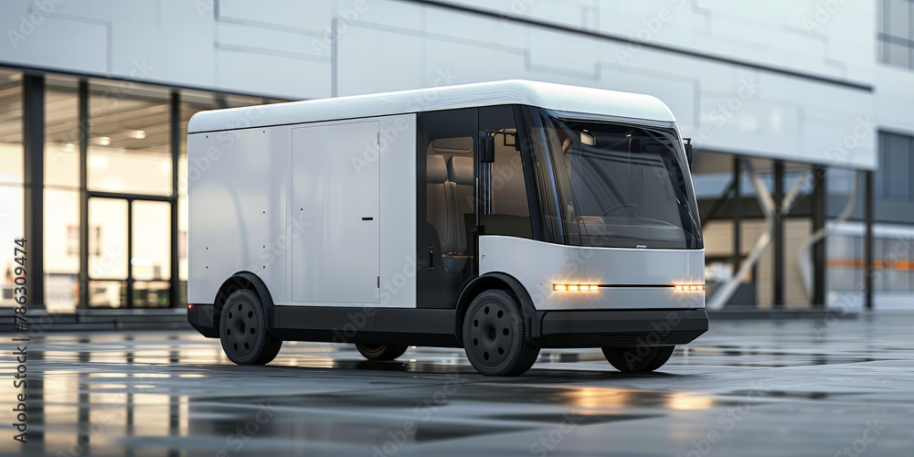 White delivery truck van on road background. White delivery truck van on road background.