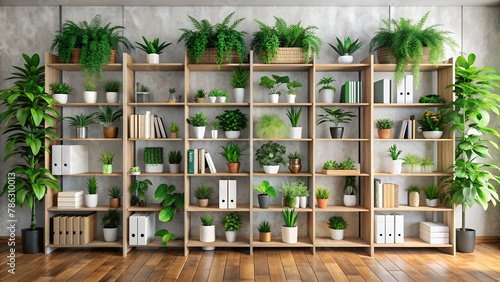 Contemporary Bookshelf Spruced Up with Greenery, Blending Style and Nature. photo