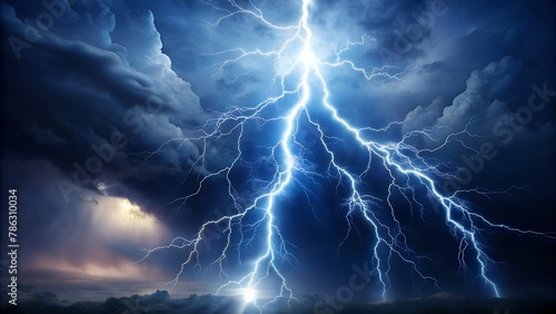 Flash of Lightning Illuminates Dark Sky, Creating a Captivating Atmospheric Display.