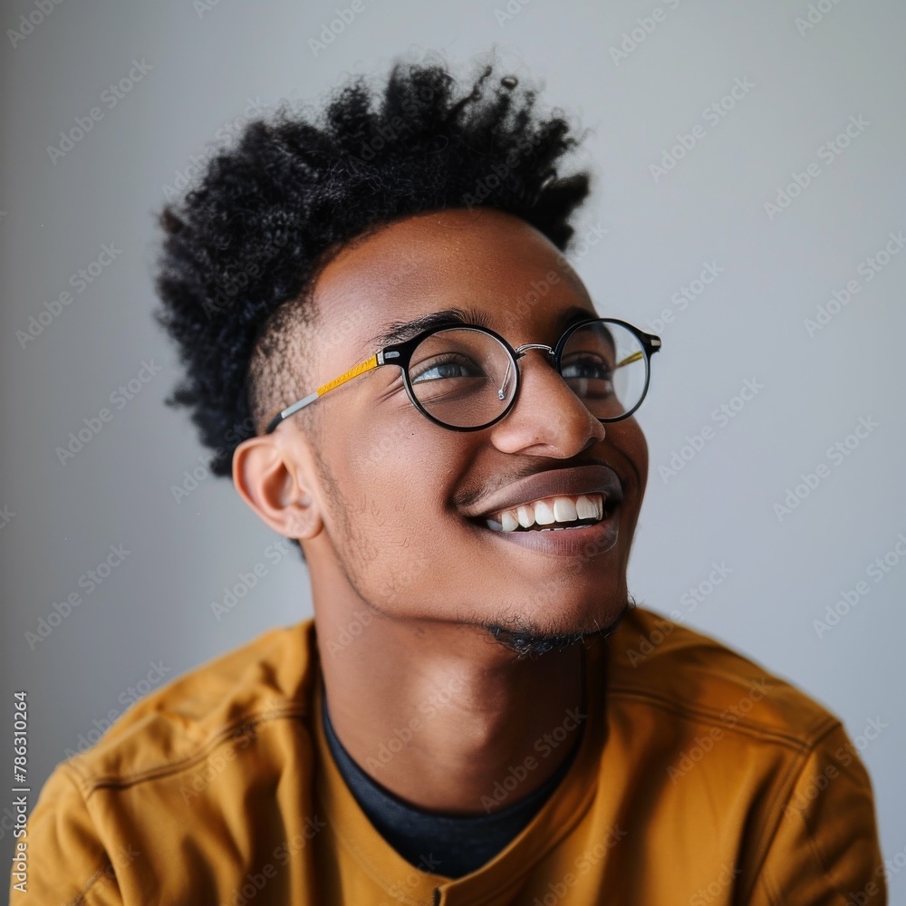 afro american adult with confident smile looks away from the camera, his laughter and joy. afro american adult with confident smile looks away from the camera, his laughter and joy.