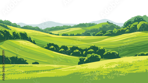 Green grass field on small hills. Meadow alkali lye