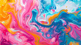 This photo shows a dynamic and colorful fluid painting with a striking variety of colors swirling and blending together in an abstract composition, abstract patterns formed by mixing liquid paints

