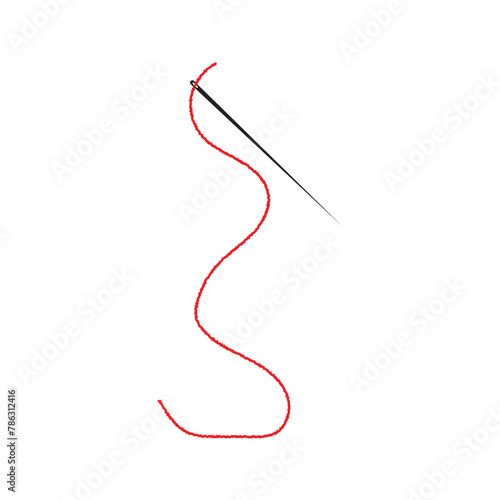 Sewing needle with a long red thread.Vector needle icon on a white background.Vector illustration. eps10