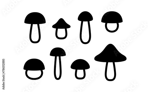 Mushroom icon set. Black flat mushrom illustrations.	
 photo