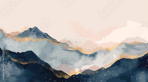 Mountain background vector. Minimal landscape art with photo
