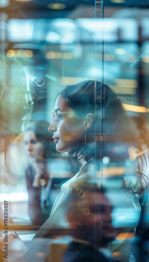 In a bustling office environment, a diverse team gathers in a blurred meeting room, collaborating . In a bustling office environment, a diverse team gathers in a blurred meeting room, collaborating .