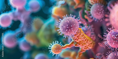 A close up of a virus with many spikes photo