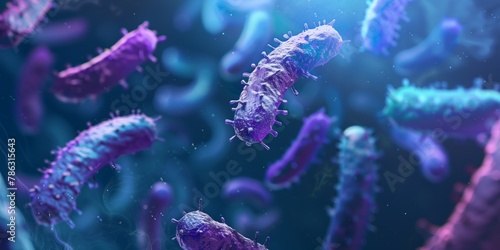 A bunch of purple bacteria are floating in the air photo