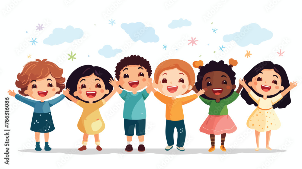 Happy children group. Cute diverse cheerful kids