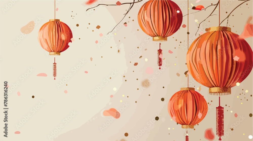 Happy Chinese New Year. Hanging shine lantern Oriental