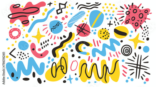 Naive playful abstract shapes in doodle grunge style illustration
