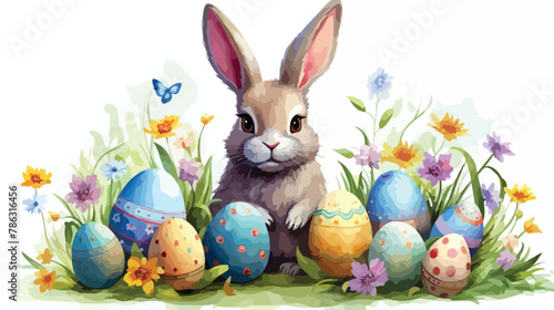 Happy easter bunny with easter eggs Vector Illustration