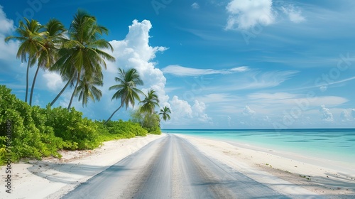 Tropical road isolated on a beach  made out of sand.