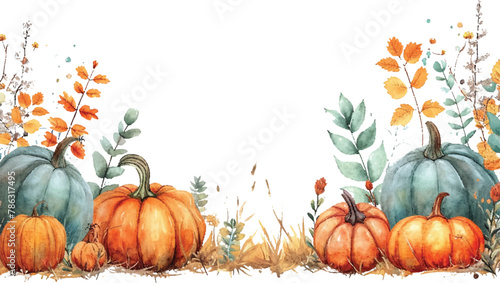 pumpkins and flowers watercolor 