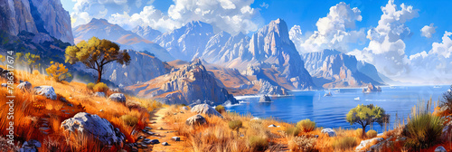 Majestic Chilean Patagonia Landscape Featuring Snowy Peaks and Blue Lakes, A Hikers Paradise