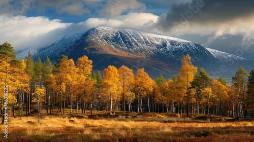 A mountain called Meall a Bhuachaille is located in the Cairngorms of Scotland positioned 10 km to the east of Aviemore north of Loch Morlich and Glenmore Forest photo