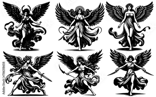 angels vector illustration silhouette for laser cutting cnc, engraving, religious icon, clipart black shape © Cris