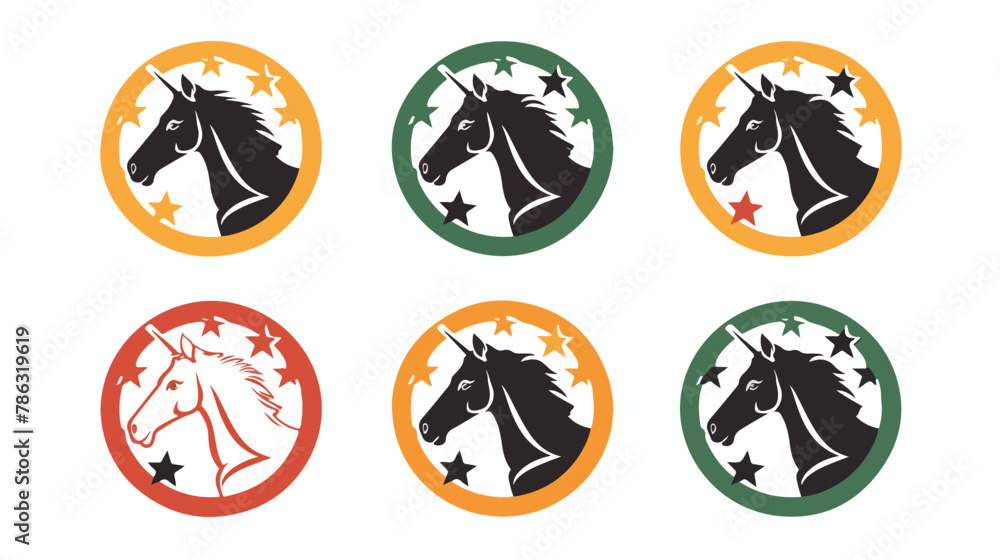 Horse Heads in star form Circle Logo Template flat vector