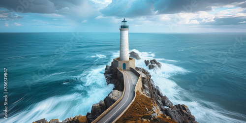 beautiiful Lighthouse in the blue sea background, 