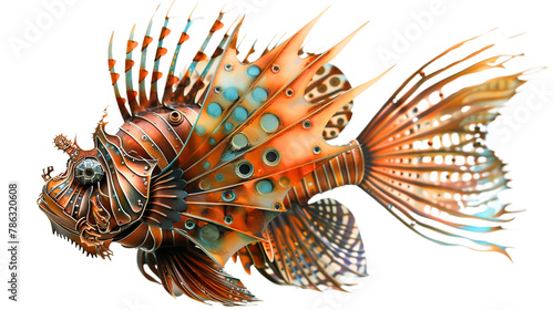 lionfish with fins of burnished bronze  each one equipped with tiny steam jets. This mechanical  drifts among the coral reefs