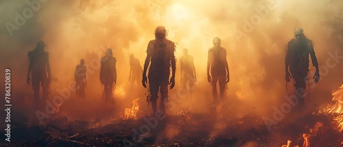 Apocalyptic March of the Undead. Concept Zombie Apocalypse, Survival Strategies, End of the World, Undead Outbreak, Post-Apocalyptic Society photo