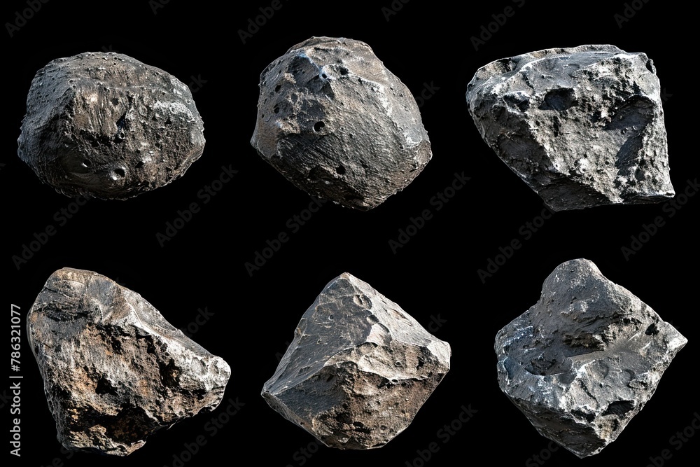 Set of asteroids isolated on black background Set of asteroids isolated on black background
