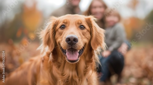 Golden Retriever on a Joyful Autumn Day with Family