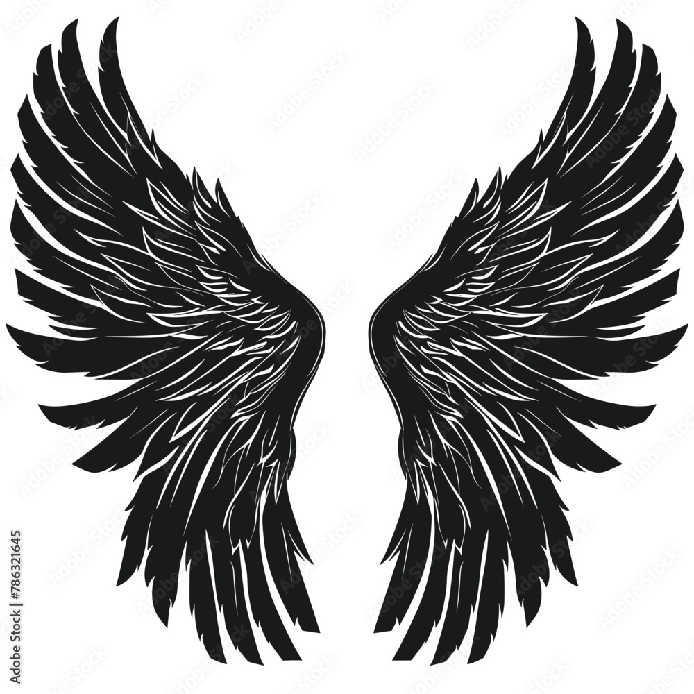 Obraz premium vector silhouette of angel wings on white background background .Generative AI