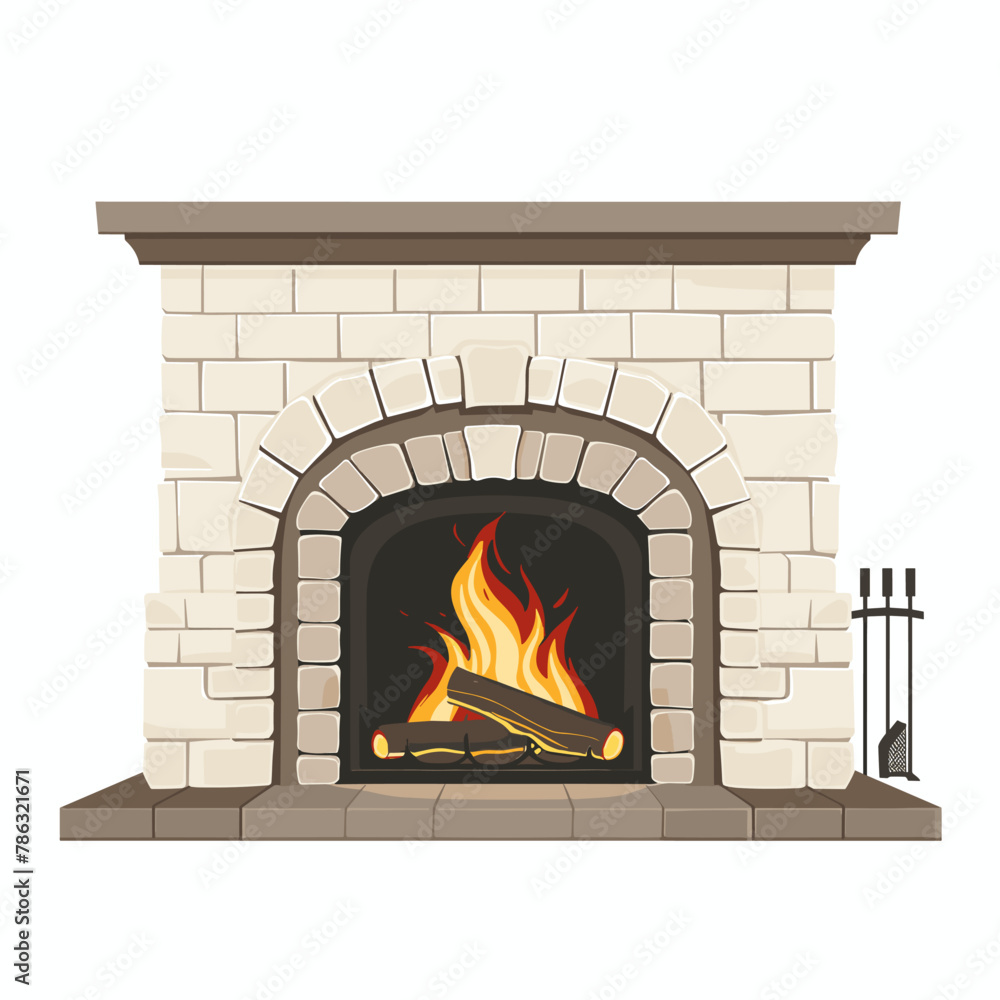 vector fireplace with burning fire on white background background .Generative AI vector fireplace with burning fire on white background background .Generative AI