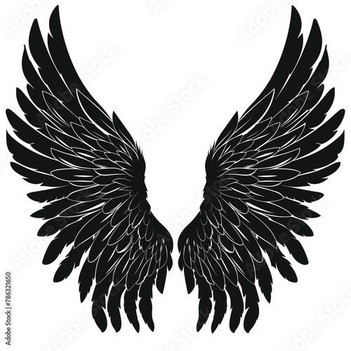 vector silhouette of angel wings on white background background .Generative AI
