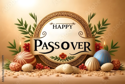 Passover background with text Happy Passover, Jews happy Passover background