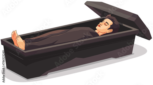 Open coffin with dead deceased body. Funeral after dea photo