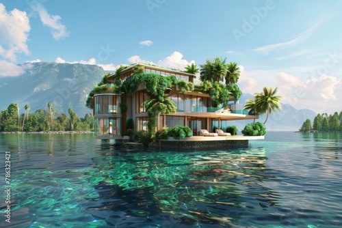 Sustainable Luxury: Eco-Friendly Floating Island Resort Over Tropical Waters
