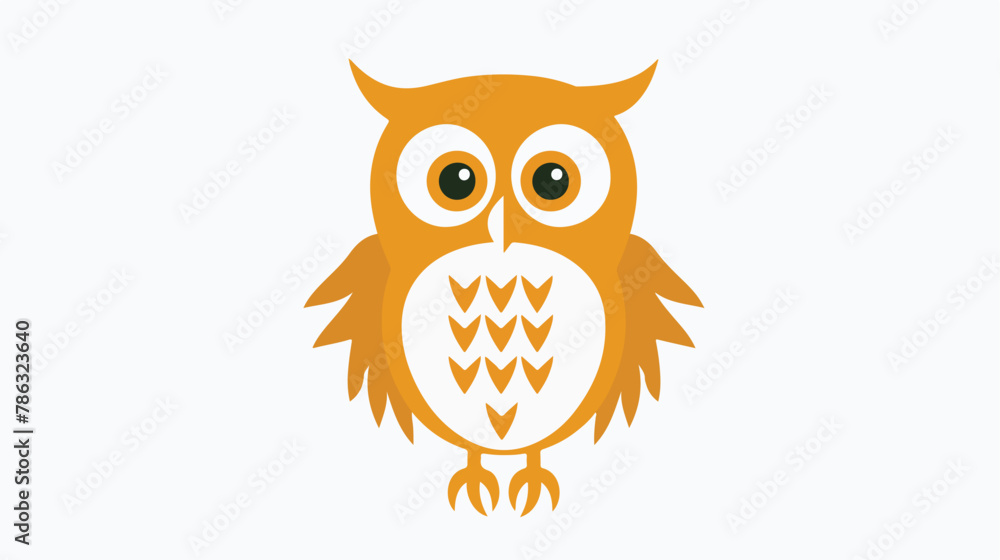 Orange line owl cute wild animal character flat vector