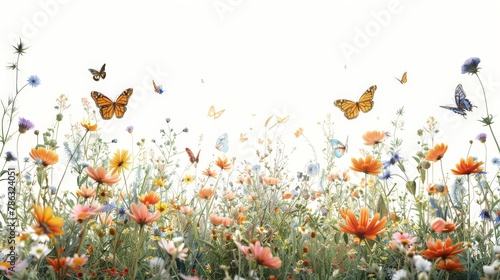 A field of flowers with many butterflies flying around © AnuStudio