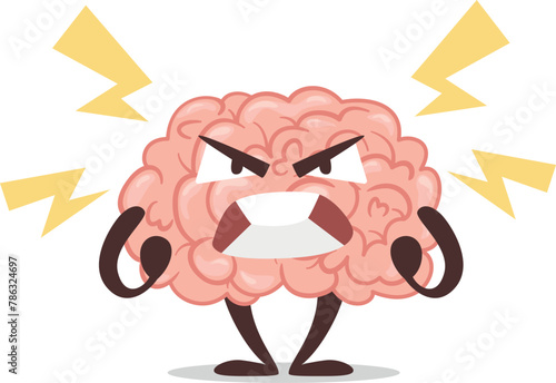 Angry brain crazy mad emotion cartoon character with lightning vector flat illustration © Vikivector