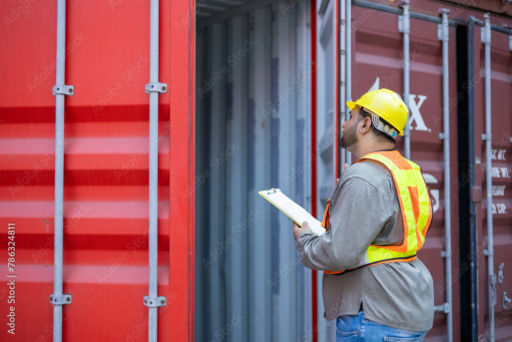 Portrait of an engineer inspecting products using a barcode scanner. Portrait of an engineer inspecting products using a barcode scanner.
