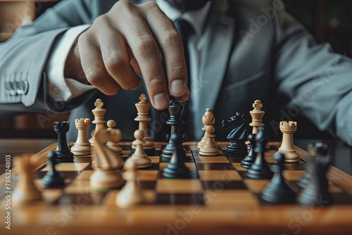 young business man playing chess photo