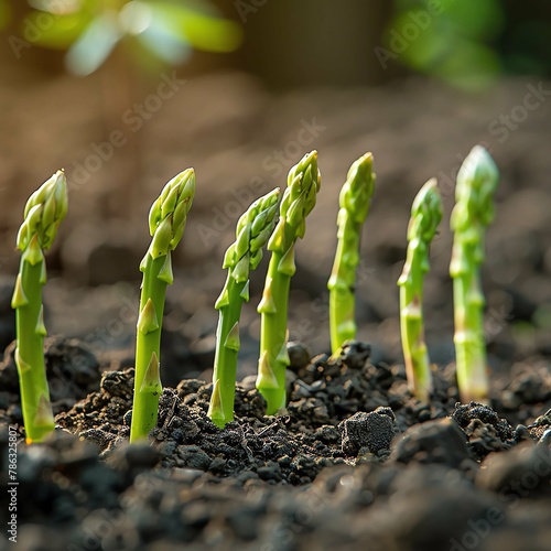 close up of little asparagus in the earth 